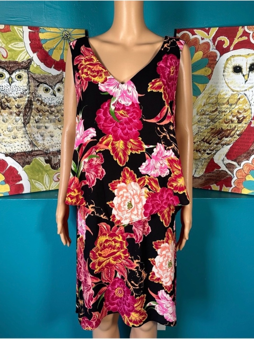 Tahari Arthur S Levine Peplum Dress Floral Asymmetrical Hem